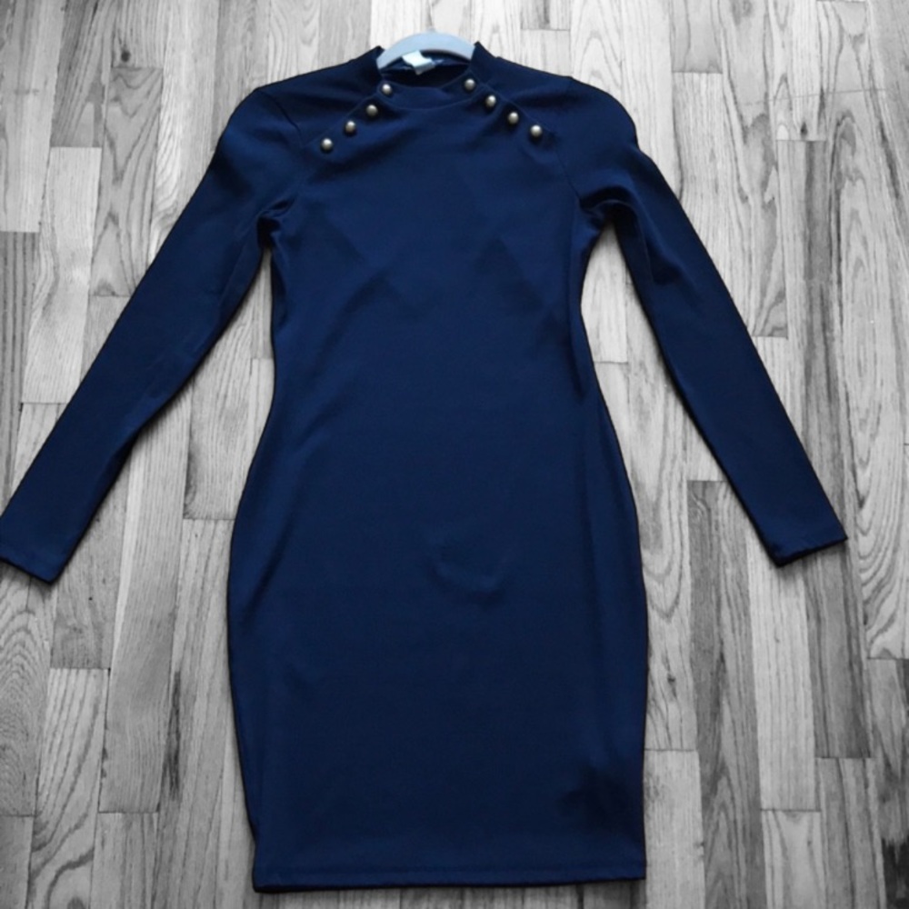 H&M Navy Sexy Ribbed Bodycon Fitted Dress
